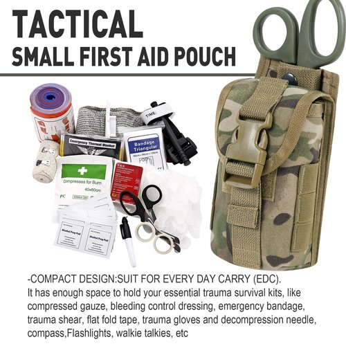 Lonlok Tactical Small Individual First Aid Pouch,Blow Out Quick Releas Medica Trauma Emergency MOLLE Bag with Shears Tourniquet Holder. (MC)