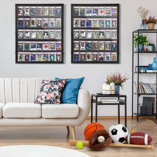 WELIDAY Graded Sports Card Display Case - 35 Baseball Sports Card Display Frame with UV Protection, Clear View Lockable Wall Cabinet for Collectible Trading Card