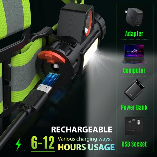 OMKHE Reflective Vest with LED Light, Running Lights for Runners Back Warning Light, High Visibility Running Gear with USB Charging for Walking Cycling, Adjustable for Men Women Kids