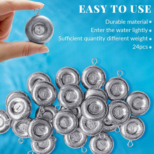 24pcs Sinkers Fishing Weights Coin Disc Sinker Fishing Sinkers Weights for Saltwater Trolling Catfishing Weight Sinker Fishing Tackle Gear (A-1oz-24pack)