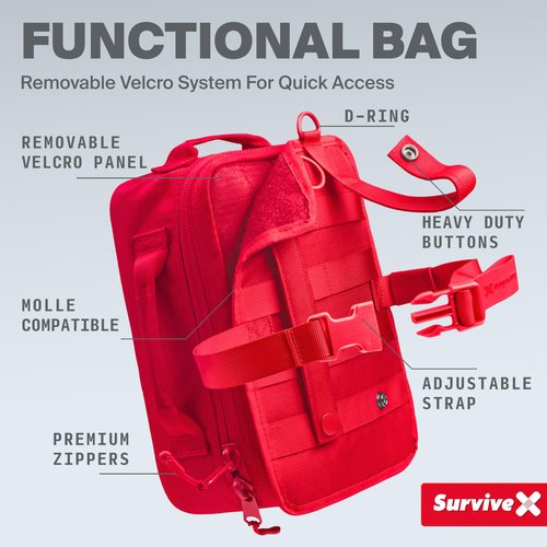SurviveX Large First Aid Kit for Car, Travel & Home - Emergency Kit for Hiking, Camping, Backpacking and Outdoors - Includes Zip Stitch Wound Closure Strips