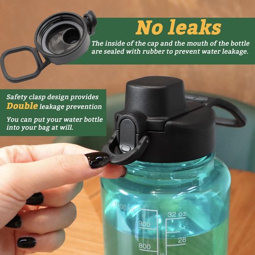 LUTQ 2 Pack Auto Flip Lid Replacement for Nalgene 32 oz 53mm Wide Mouth Bottles, 32 oz Wide Mouth Lid for Nalgene Accessories, Replacement Cap with Handle, Black