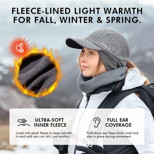 TOP-EX M/L/XL Waterproof Baseball Cap for Men with Ear Muffs Running Beanie with Ponytail Hole Reflective Winter Hat Cold Weather Fleece Lining Hat Black Big