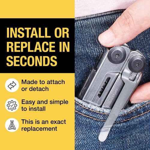 [2-Pack] Stainless Steel Pocket Clip - Perfect Fit For Leatherman Signal Multi-Tool - 1 Black + 1 Silver/Metal - Add Or Replace Broken Belt Clip in Seconds - Screwdriver Included For Easy Installation