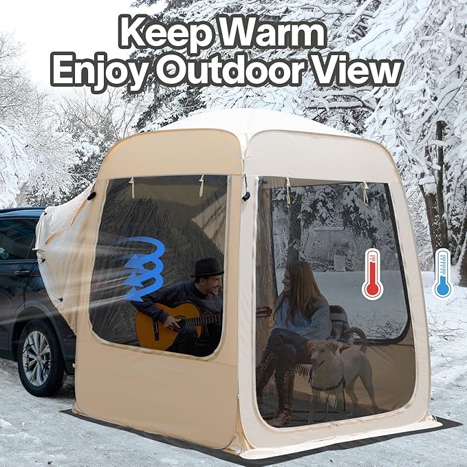 All Weather Camping Screen Tent/SUV Tent, Outdoor Pop Up Tent for Camping with Shelter Mesh & Waterproof PVC, Instant Tent Screen House Portable for Car SUV Van Camping