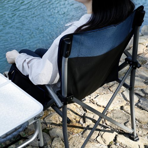 Byliable Camping Folding Chair, Heavy Duty Steel Frame Support 400 LBS with Side Pocket and Cup Holder, Portable for Camping, Fishing, Picnic, Blue