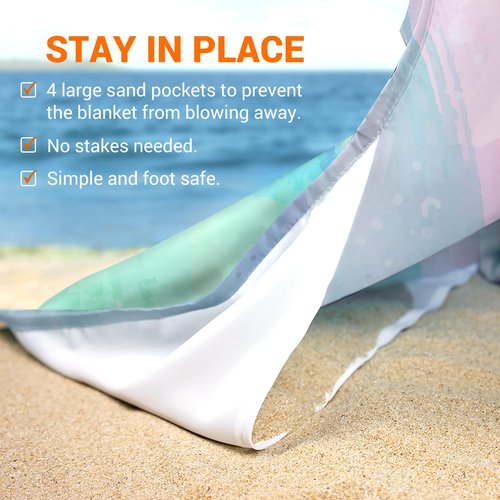 Zingtto Silky Soft 108"x84" Sand Proof Beach Blanket Sand Proof Mat with Corner Pockets and Fashion Mesh Bag for Beach Party, Travel, Camping and Outdoor Music Festival, Oil Paint Rainbow