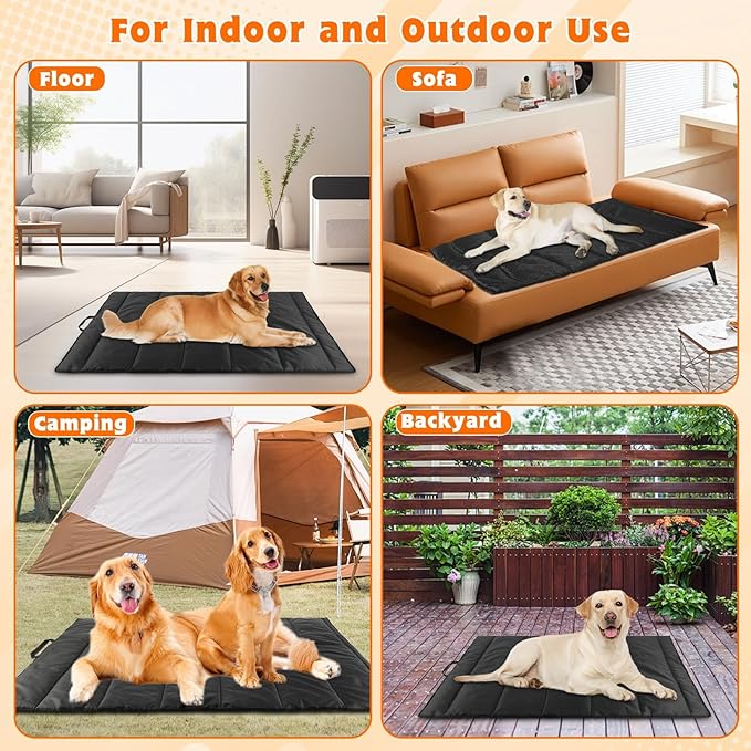 BWOGUE Large Outdoor Dog Bed, Portable Waterproof Camping Mat, Washable Travel Mat with Carry Bag for Medium and Large Dogs, 47"X27" (Black)