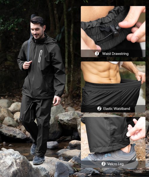 ZITY Rain Suit for Men Women Unisex Waterproof Golf Rain Gear Lightweight Breathable Mesh Waterpoof Zipper Pockets Black XXL