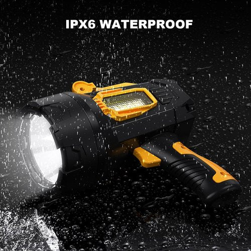 MIXILIN Rechargeable Spotlight 90,000 Lumens, Super Bright LED Spotlight Flashlight Outdoor with COB Light & Foldable Tripod, 10000ɱAh Long Lasting Large Handheld Spot Light for Boating Camping