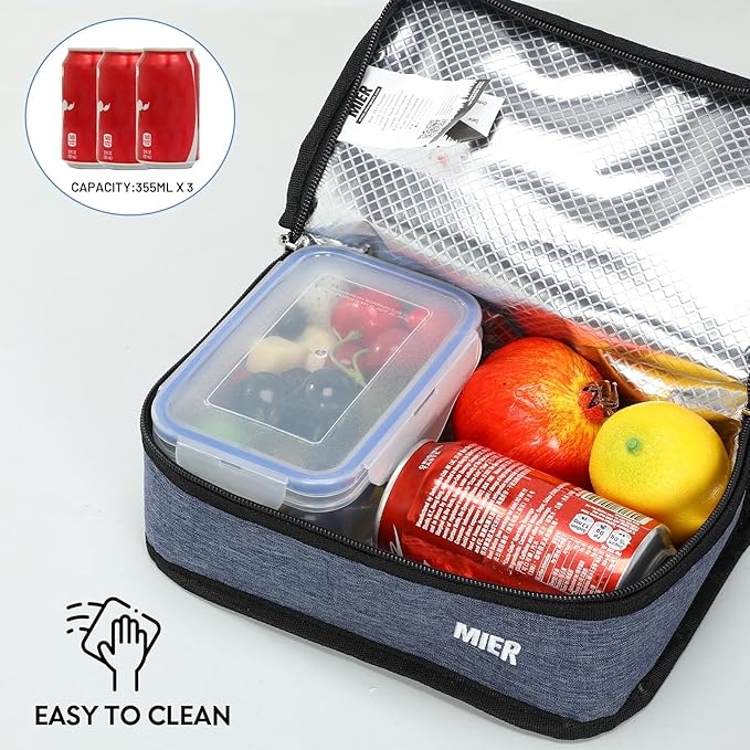 MIER Freezable Lunch Bag Frozen Mini Cooler Small Portable Insulated Lunch Box Freezer Snack Bags for Kids Adult Travel Work School, Bluesteel