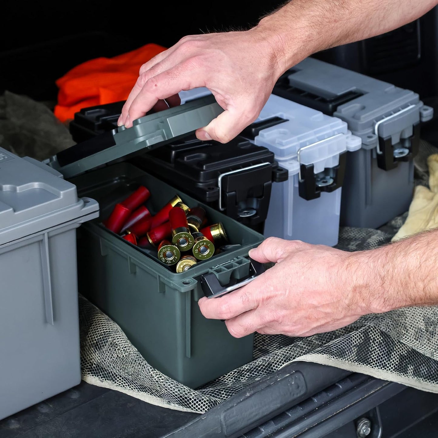 Sheffield 12629 Ammo Storage Box, Stackable .30 Cal Field Boxes, Water and Dust Resistant, Lockable Storage Box with Handle, Secures Hunting Gear, Supplies, and Bullets, Made in USA, Black, 1-Pack