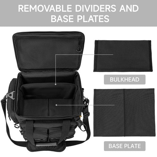 LASUK Fishing Tackle Bag, 600D Water-Resistant Soft Tackle Box Case, Fishing Gear Storage Bag for Saltwater or Freshwater Fishing Gear, Waterproof Bottom