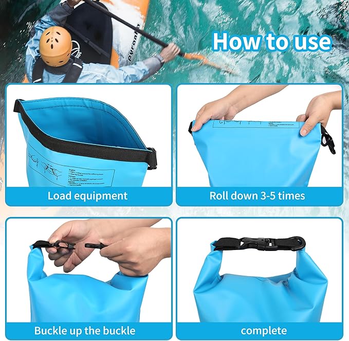 Dry Bag Waterproof for Women Men,10L Rolled Lightweight Dry Storage Bag Backpack with Phone Case for Travel,Swimming,Boating, Kayaking,Camping & Beach,Lake Blue