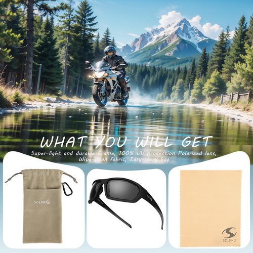 SOL PRO Polarized Motorcycle Riding Sunglasses Wraparound Frame Foam Padded UV Protection, Golfing, Fishing, Fit Men and Women