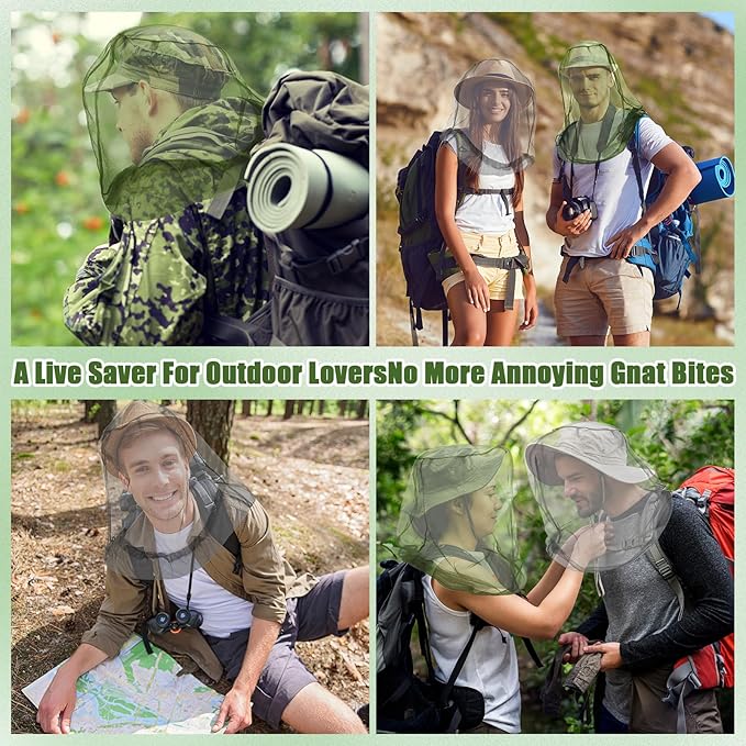 HESTYA 4 Pack Mosquito Net Mesh for Head Face Neck Fly Netting Hood from Bugs Gnats No See Net with Carry Bags for Outdoor