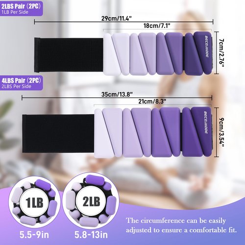 BECOJADDE Ankle Weights for Women Wrist Weights Set of 2 (2 lbs Each) Adjustable Arm Leg Weight for Womens Men Suitable for Walking Swimming Running Pilates Yoga Gym, Purple