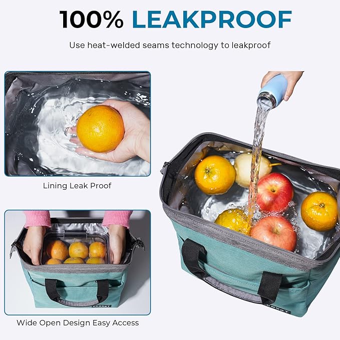 ECHSRT Large Insulated Lunch Bag for Women Men Leakproof Cooler Lunch Tote Bags for Work Travel Adult Thermal Lunchbox for Office -10L Mint Green