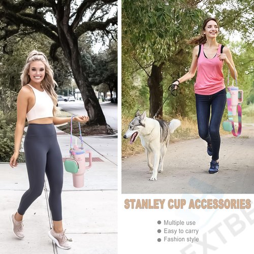 Carrier with Strap for Stanley Cup Accessories, Cute Adjustable Water Bottle Carrying Straps with Wallet for Stanley 40 30 20 OZ Tumbler, Holder for Women Men Boys Girls