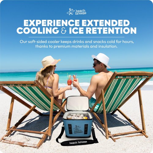Beach Breeze 24-Can Soft Cooler Bag – Premium Insulated Cooler for Beach, Travel, Camping & Golf – The Beach Cooler is a Lightweight & Durable Ice Chest for Lunch, Road Trips & Outdoor Adventures