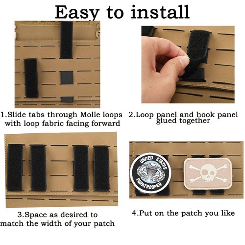 Molle Patch Panel Straps,Molle Straps Attaching Tactical DIY Patch,Molle Hook and Loop Panel Straps 3″×1″for 3-inch High Patch(4 Pack)