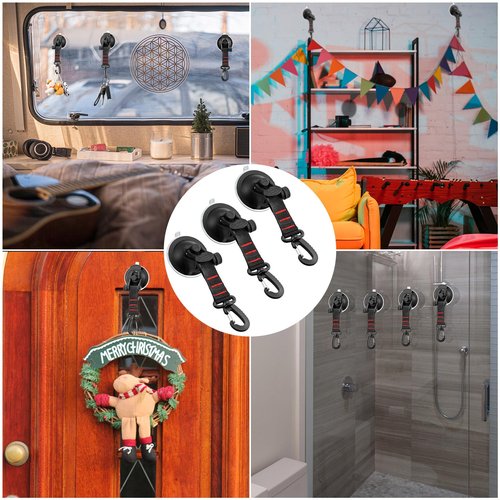Maitys 6 Pcs Heavy Duty Suction Cups with Hooks Tie Down Strong Suction Cup Anchor Car Camping Accessories Vacuum Outdoor Suction Cup with Hooks for Car Boat Awning Camping Tent Trap (Red)
