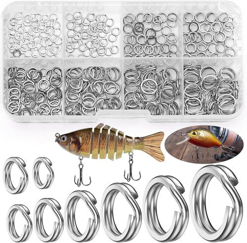 Realure 300 Pcs/8 Sizes Fishing Split Rings 8mm 7mm 6mm 5mm 4.5mm 4mm 3.5mm 3mm Fishing Hooks Lures Ring Connector Stainless Steel 304 Double Ring Clips Snaps for Connecting Fishing Lures & Hooks