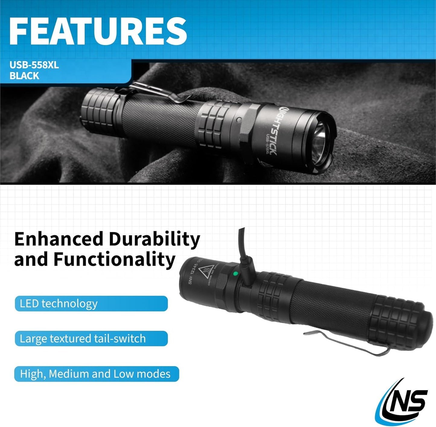 Nightstick USB-558XL USB-C Rechargeable Tactical Flashlight, Black