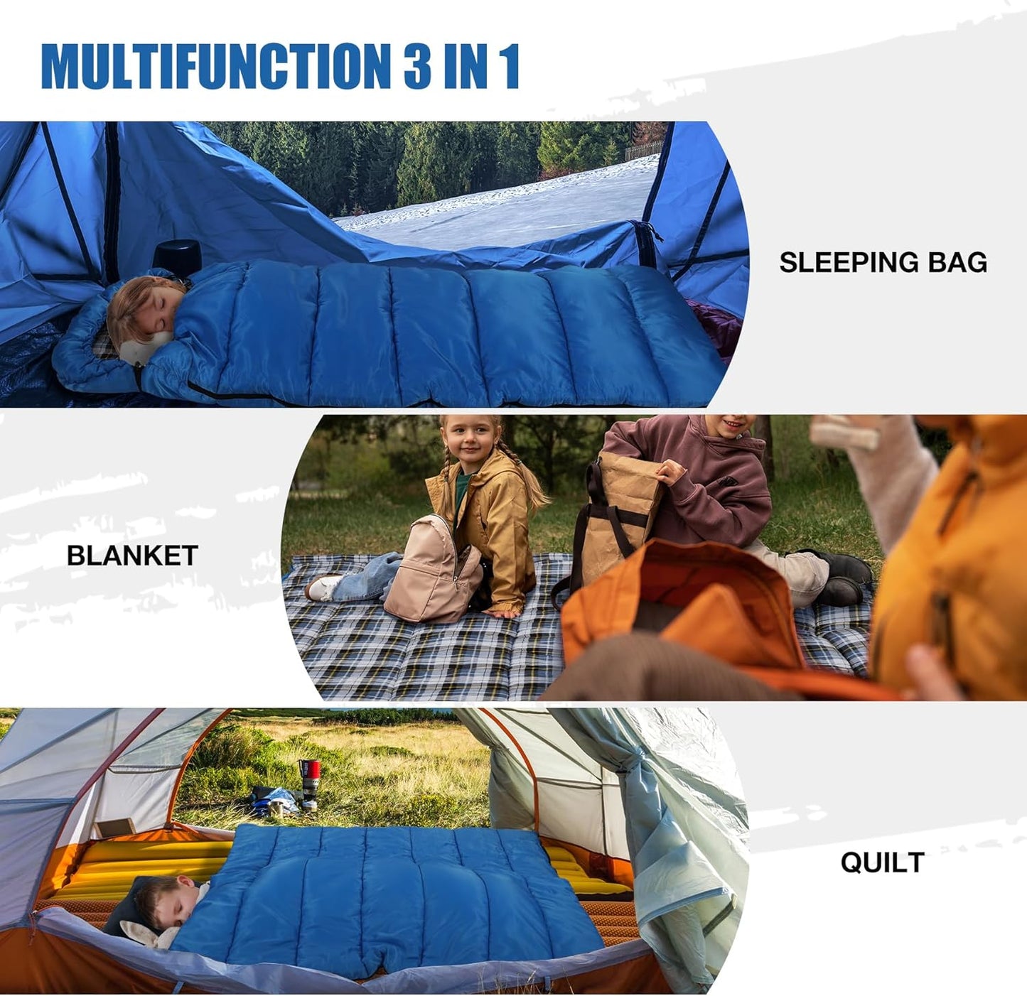 REDCAMP Kids Mummy Sleeping Bag for Camping, 3 Season Cold Weather Sleeping Bag Fit Boys,Girls & Teens, Blue/Rose Red