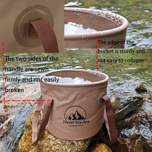 Outdoor Portable Folding Bucket, Picnic, Fishing Bucket, Water Bucket, Large Capacity Handheld Bucket, Suitable for Camping, Hiking, Water Filling, Vegetables and Fruits (Coffeecolour, 10L)