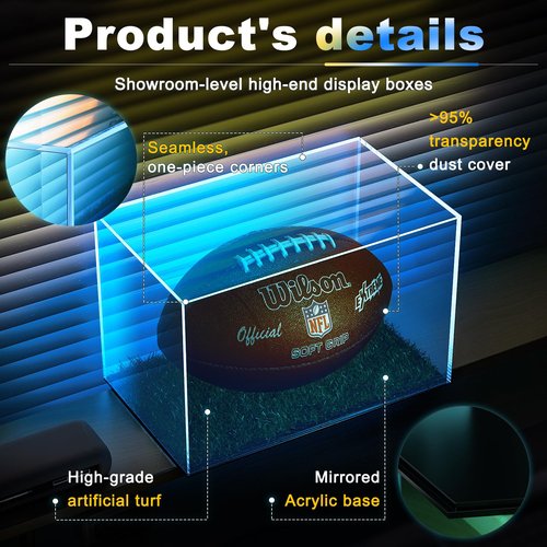 LVETOLS Autographed Football Display Case Full Size, No Assembly Required Clear Acrylic Show Case with Artificial Turf for Football Display