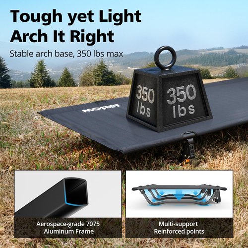 Mojest Ultralight Camping Cot for Adults - Portable Folding Camping Bed, Supports 350 lbs - Lightweight for Travel, Camping, Hiking, Backpacking, Mountaineering, Black