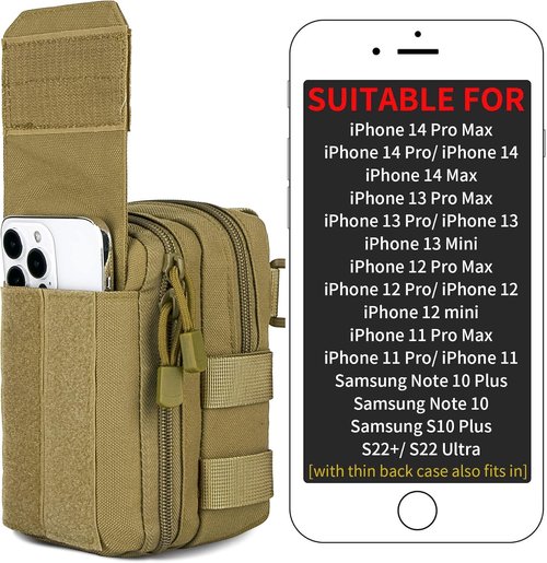 IronSeals Multipurpose Tactical Nylon Molle Utility EDC Pouch Waist Pack Detachable Strap with Flag Patch for iPhone 15 Pro Max/15 Pro/15/14 Plus/14 Pro Max/13 Pro Max/12 Pro Max/11 Pro Max