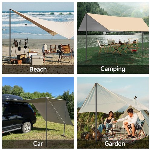 SAN LIKE Tent Poles Iron Camping Tarp Poles 76.6in Telescoping Tarp Tent Poles Adjustable Collapsible Tent Poles Canopy Rain Awning Shelter Backpacking Hiking (5 Sections)