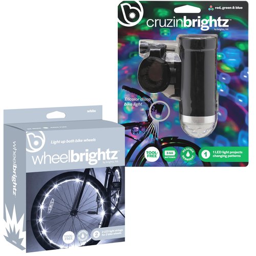 Brightz Ultimate Bike Light Bundle - Includes WheelBrightz White LED Bike Wheel Lights 2-Pack & CruzinBrightz Disco LED Bike Light - Universal Fit, Easy Install, Long Battery Life