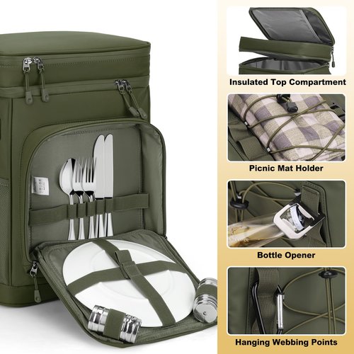 YOUNGOA 42Cans Cooler Backpack Insulated Leak Proof for Men & Women, Large Waterproof Backpack Cooler for Beach, Picnic, Outdoor, Leakproof, Multi-Functional, Green