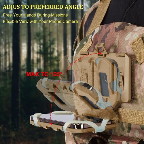 AGPTEK Universal Molle Tactical Phone Holder - Chest Mount for Tactical Vests and Plate Carriers, Phone Mount Fits 4.7"-6.7" Cell Phones, Ideal for Outdoor Paintball, Airsoft, and Hunting（Tan）