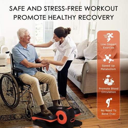 RCHDFL Under Desk Elliptical Machine, Ellipse Leg Exerciser While Sitting for Seniors, Ellipse Leg Exerciser as Seen on TV, Quiet & Portable Mini Seated Pedal Exerciser for Home Office Use (Orange)