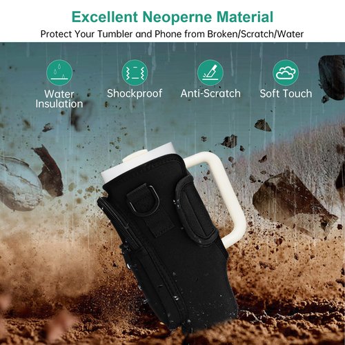 Water Bottle Carrier Bag for Stanley 30oz, Water Bottle Holder with Strap, Bottle Sling with Phone Pocket for Tumbler with Handle, Neoprene Cup Bag Water Bottle Pouch, Stanley Cup Accessories