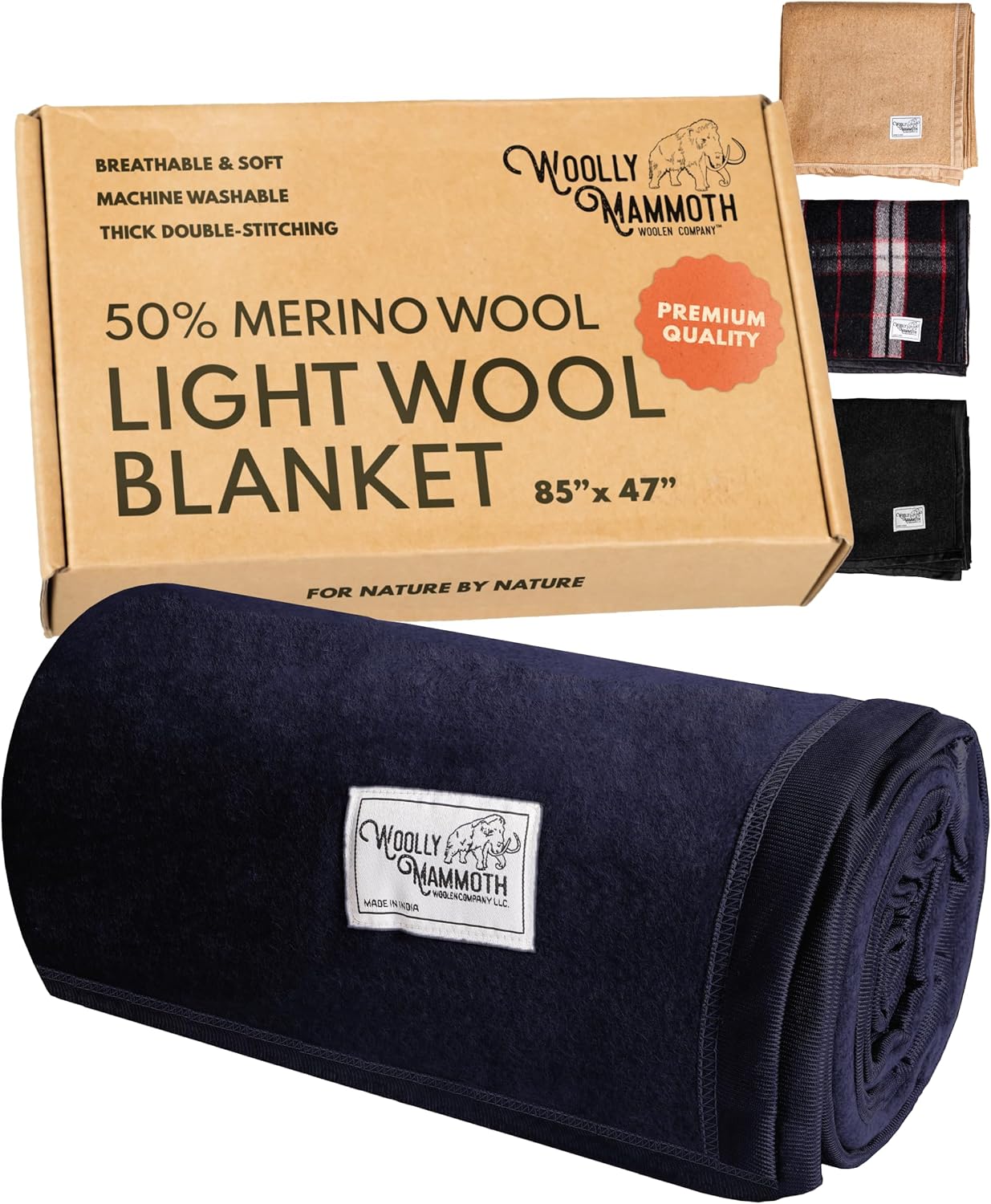Woolly Mammoth Woolen Co. | Extra Large Merino Wool Camp Blanket | Perfect Outdoor Gear | Bedroll for Bushcraft, Camping, Trekking, Hiking, Survival, or Throw Blanket at the Cabin (Gray), 66" x 90"