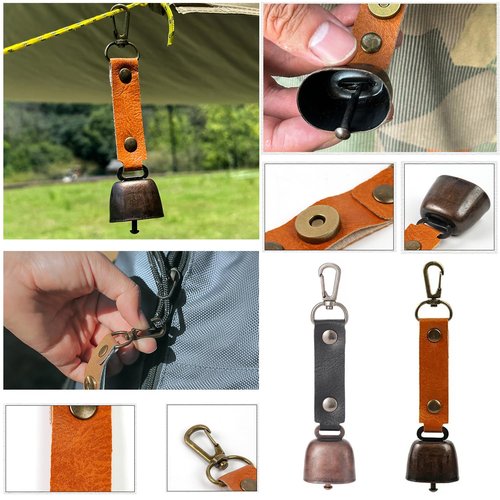 SquEqu 2 Pack Bear Bell Metal Loud Hiking Bells Pendant Keychain with Carabiner Hook Magnetic Mute Silencer for Outdoor Camping Trikking Harness Survival Emergency Montain Climbing Dog Animals