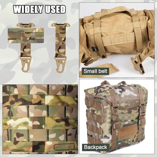 T-Mount Belt Clip, Band Width 1 inch/2.5cm Webbing Belt Clip Clash Hook Hanging Carabiner with Metal Hook Battle Belt Accessories for Backpack Vest Belt Gloves Keychains(Camouflage)