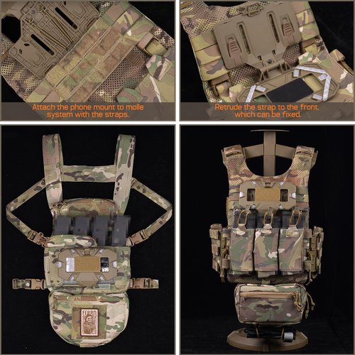 WYNEX Tactical Plate Carrier Phone Mount Molle Vest Accessories Cell Phone Chest Holder for Screen Size 4.7"-6.7",Khaki