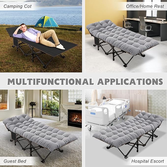ABORON Oversized XXL Folding Camping Cot W/Mat for Adults, 78" L x 32" W x 18" H, Heavy Duty Outdoor Bed with Carry Bag,1200 D Layer Oxford Travel Camp Cots