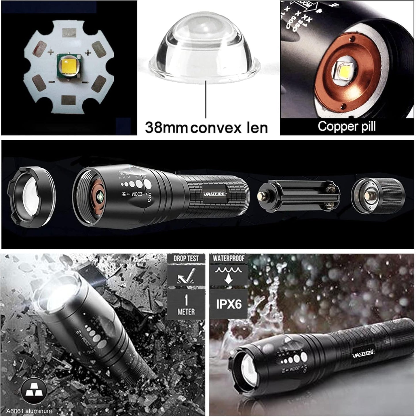 VASTFIRE 350 Yard Green Hunting Light Zoomable Flashlight Hog Predator Lights with Pressure Switch Picatinny Rail Mount 1 Inch to 30mm Scope Mount Gift Carrying Case