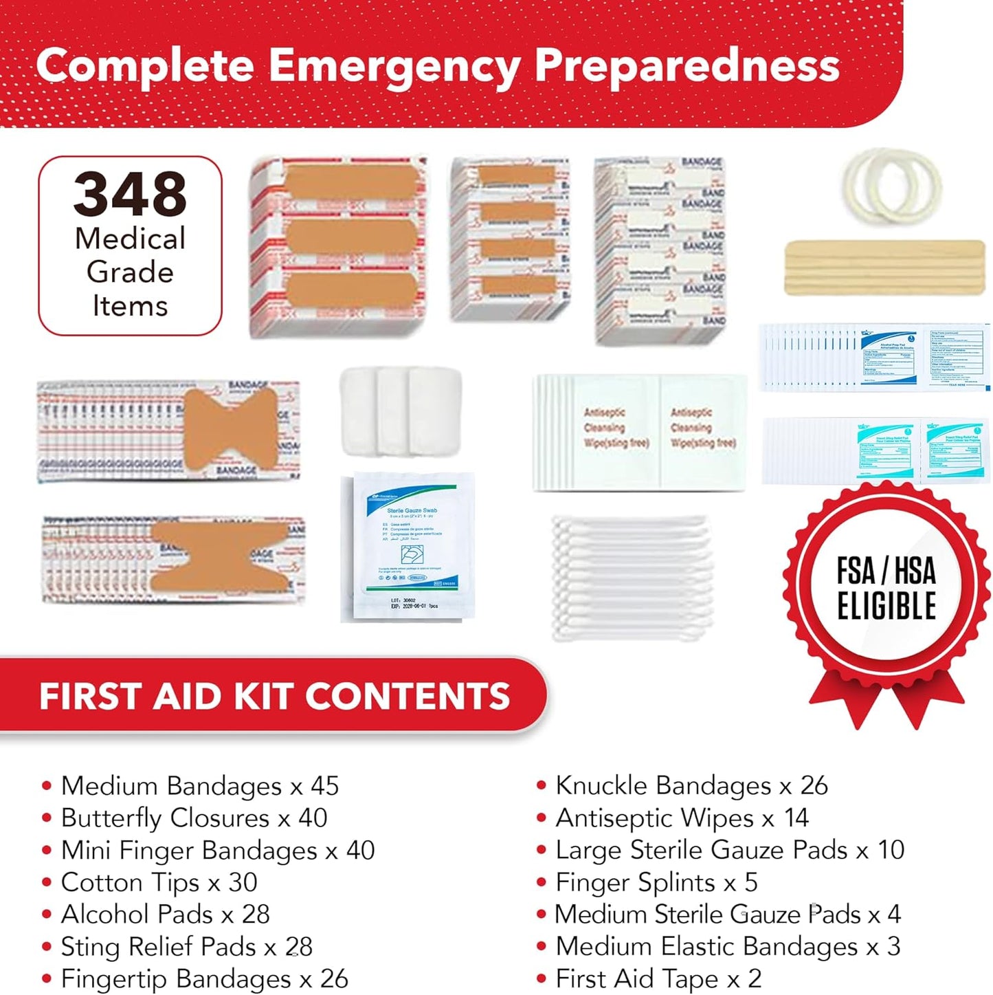 Swiss Safe 2-in-1 First Aid Kit for Car, Travel & Home, Businesses - Bonus Mini Kit for Medical Emergency Aid, Survival, Camping - 64 Piece, Travel FAK