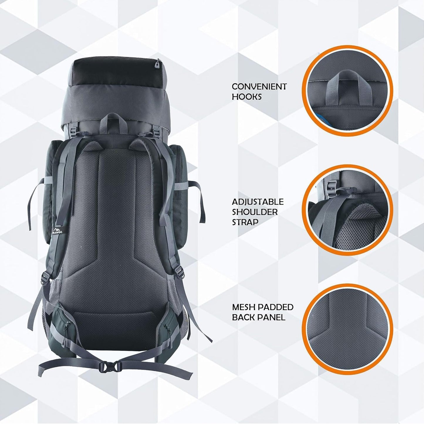 VORTEX 60L Travel Backpack - Hiking, Trekking Rucksack for Men & Women - HK004 - Black