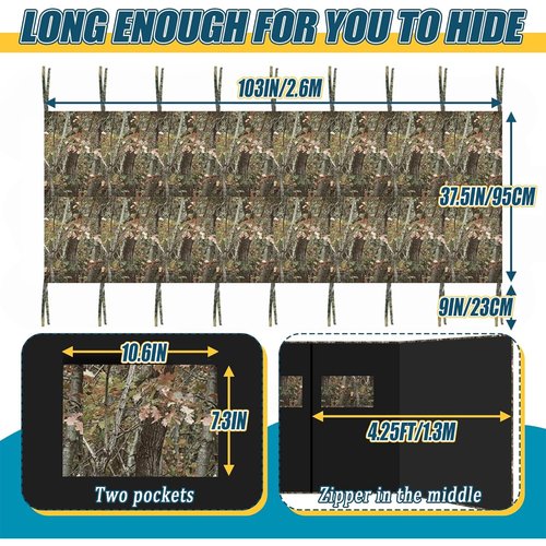 103"X37.5" Hunting Tree Stand Blinds for Deer Hunting Universal Camo Tree Ladder Stand Blind Kit with Zipper and 2 Pockets Tree Stand Cover for Hunting Deer, Elk, Hunting Blind & Accessories