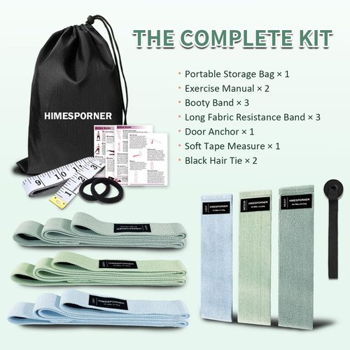 HIMESPORNER 9 PCS Fabric Resistance Bands Set for Working Out, Non-Slip Exercise Booty Bands for Women & Men Leg and Glutes with Hair Ties and Tape Measure - for Home Gym Workout, Yoga, Pilates