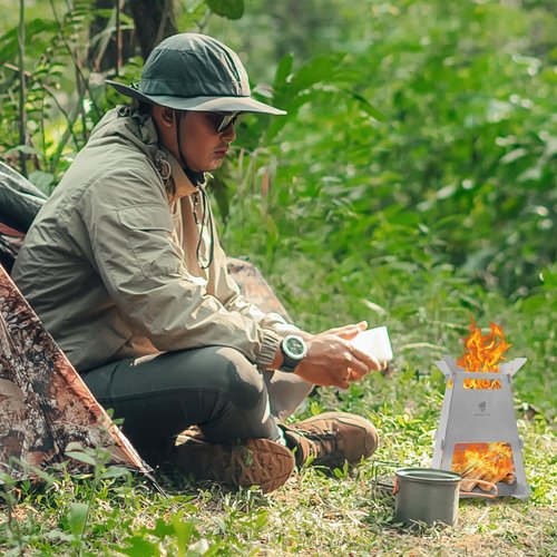 GEERTOP Portable Backpacking Stove Folding Wood Stove Camp Mini Stainless Steel Survival Stove for Camping Hiking Travelling